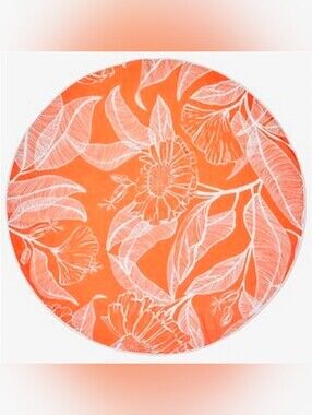 Summer & Rose Roundie Beach Towel 57" Orange White Floral Outdoor Picnic NWT